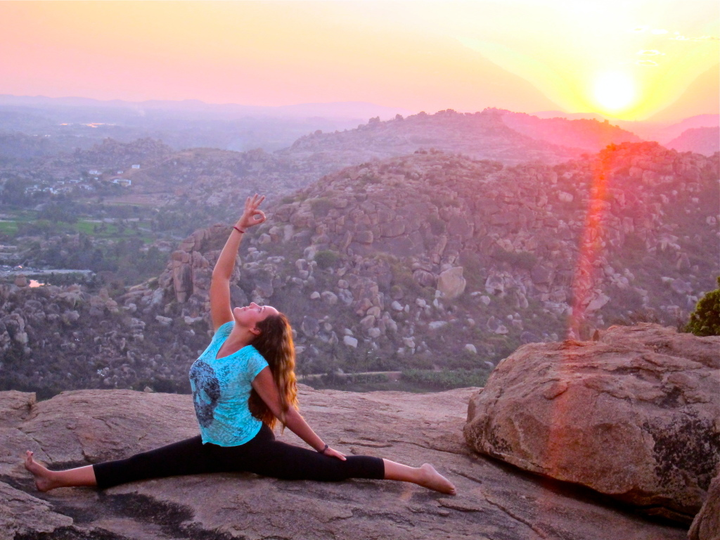Most Magical Sunset in Hampi, India at the Hanuman Temple.